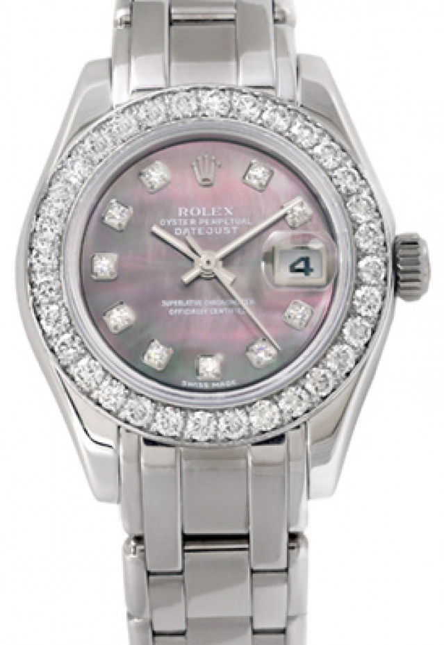 Rolex 80299 White Gold on Pearlmaster, Diamond Bezel Mother Of Pearl Black Diamond Dial